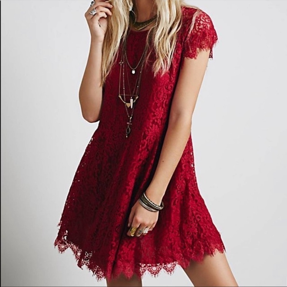Free People Short Sleeve Lace Dress Size S